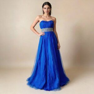 BLUSH BY ALEXIA | Blue Strapless Rhinestone Embellished Ball Down Sz 10